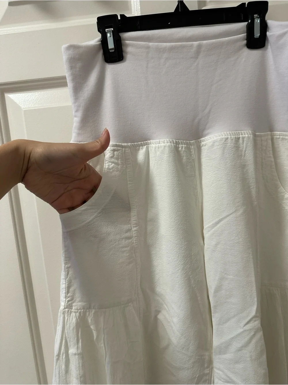 White Tiered Wide-Leg Pants with Smocked Waistband